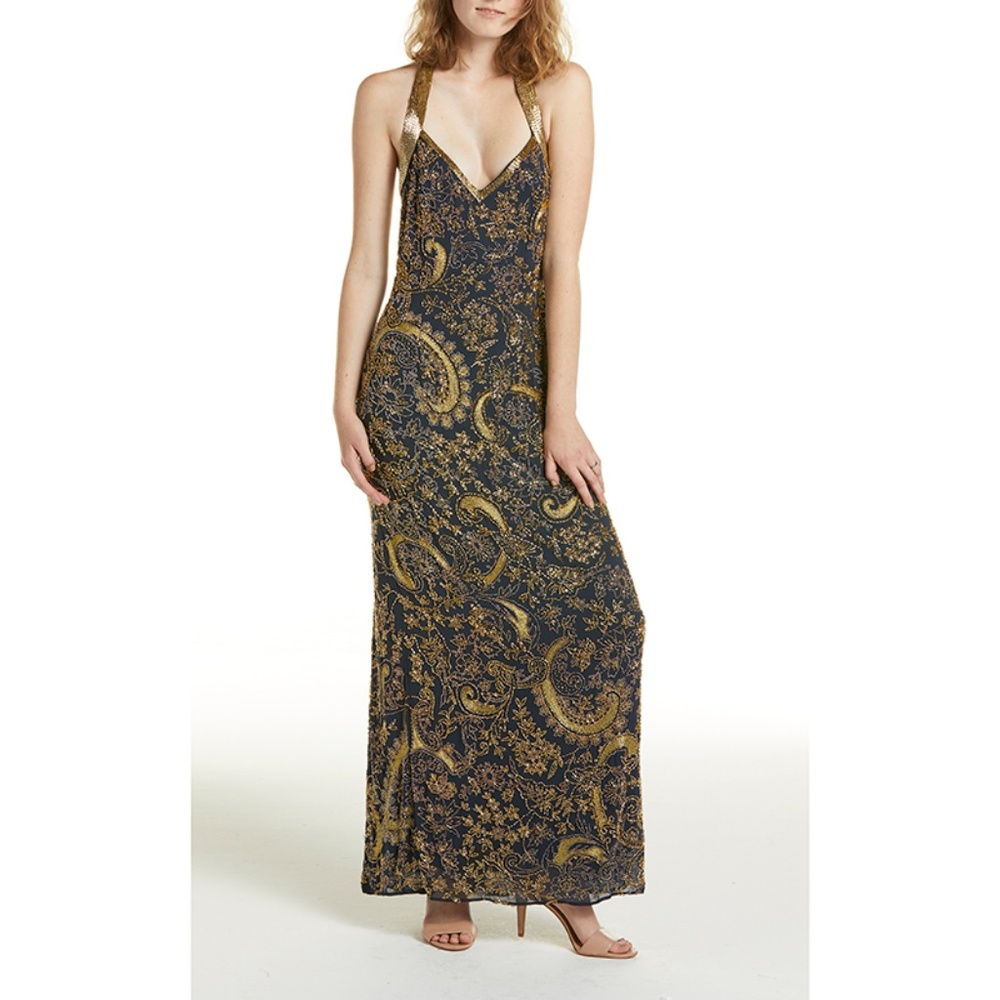 Beaded navy blue and gold dress